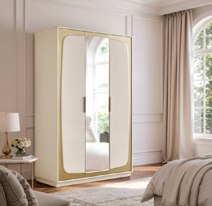 Armoire en bois noyer foncé à 4 portes avec deux miroirs et tiroirs de rangement inférieurs, disponible à prix de gros. - Product Image 4