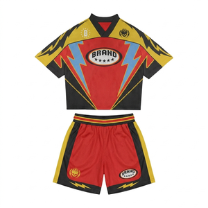 Ensemble short en jersey respirant 240 GSM avec empiècements contrastants marron, sublimation personnalisée, coupe professionnelle - Product Image 6