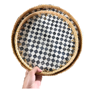 Natural Vietnam Rattan Decorative <b>Tray</b> with Mother of Pearl Mosaic for Coffee Table Display and Home Decoration Use - Product Image 3