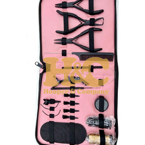 Top Quality Hair Extension Tool <b>Kit</b> Tape Plier Sustainable Loop Hair Clip <b>Beads</b> Comb Hair <b>Kit</b> Black Hair Extension <b>Kit</b> pink Case - Product Image 5