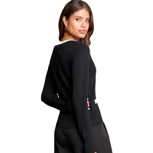Cárdigan de Punto Negro de Lujo para Mujer, Color Sólido, Cierre de Botones, Cuello en V, Manga Larga, Elegante, para Todas las Temporadas - Product Image 2