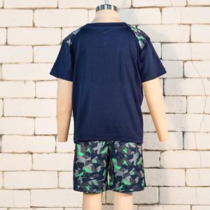 Conjunto de 2 Piezas de Ropa Deportiva para Niños de Verano al por Mayor, Camiseta Azul Marino + Pantalones Cortos de Camuflaje con Costuras en Contraste de Secado Rápido - Product Image 2