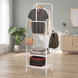 Multifunctional Metal Clothing Rack Three Tier Storage Shelf Minimalist Design Standing Type for Living Room - Product Image 1