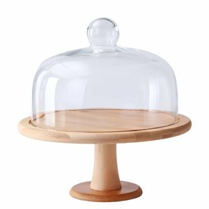 High Quality Wooden Cake Stand with Clear Glass Lid Dishwasher <b>Safe</b> Design for Cupcake Arrangement Stylish Countertop Showcase - Product Image 3