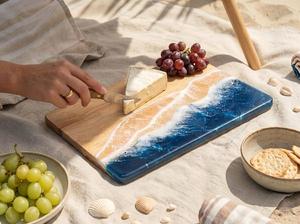 Planche à découper rustique en bois et résine, faite à la main, pour légumes, fruits, viande et préparation culinaire - Product Image 6