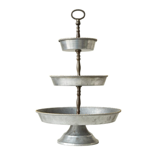 Support à gâteau rond à trois niveaux en métal, finition galvanisée, fait main, style ferme, plateau de service, lavage à la main uniquement - Product Image 3