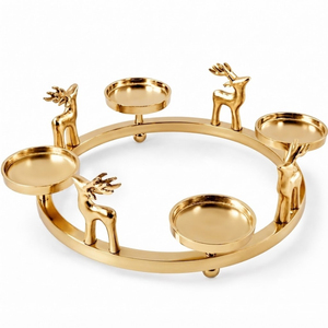 Support de Bougie de Noël en Métal Doré de Qualité Supérieure en Forme de Renne, Anneau de Couronne de l'Avent Moderne, Centre de Table Décoratif pour la Maison - Product Image 1