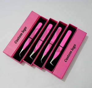 Pince à épiler pour extensions de cils 45/90 degrés, rose vif, métal, pointe en fibre de précision, anti-magnétique, anti-statique, 10 mm - Product Image 1