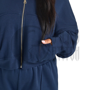 Sudadera con capucha extragrande para mujer, con cremallera completa, de algodón personalizado, estilo casual con hombros caídos - Product Image 3