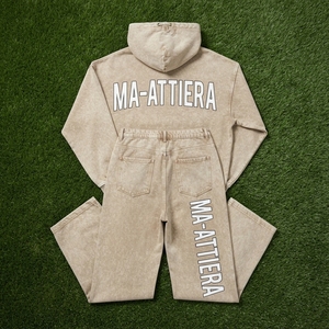 Conjunto de Sudadera con Capucha Oversize Beige Lavado y Pantalones Anchos de Felpa para Mujer, Chándal de Algodón Estilo Urbano OEM ODM - Product Image 5