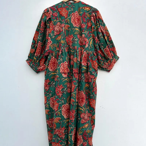Hermoso vestido floral de algodón con estampado a mano, vestido para uso casual, vestido con estampado a mano. - Product Image 5
