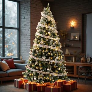 Albero di Natale Fai-da-Te 2,3 m con 350 Luci Calde, Telecomando, Rami Pieghevoli, Nastro Argentato - Albero di Natale Artificiale con Punte Innevate - Product Image 2