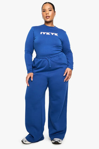 กางเกงจ็อกเกอร์ผู้หญิงสีน้ำเงินแบบขายส่งสั่งทำพิเศษ รุ่น IYKYK ทรงตรง ผ้าฟลีซ ป้องกันไฟฟ้าสถิต ใส่สบายในฤดูหนาว - Product Image 5