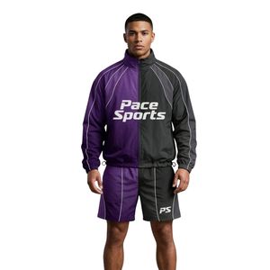 Purple Abstract Geometric Women Windbreaker Tracksuit Set Nylon Lightweight Breathable Two Piece <b>Short</b> Set Fitness Jogging Suit - Product Image 5
