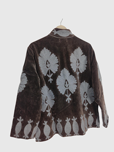 Chaqueta de terciopelo floral bordada a mano con cuello mandarín, manga larga, talla grande, para mujer, estilo bohemio chic, para otoño. - Product Image 5