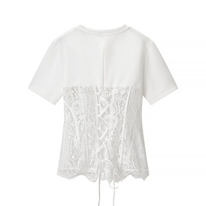 MYST&ZA Abbigliamento Donna Estate 2026 Nuova T-shirt a Maniche Corte con Bordo in <span class=keywords><strong>Pizzo</strong></span>, alla Moda e Versatile - Product Image 6