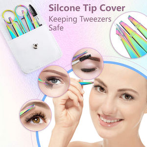 Ensemble de pinces à sourcils en titane avec revêtement coloré, en acier inoxydable, durable, 6 pièces, pointe lisse pour l'utilisation sur les sourcils - Product Image 5
