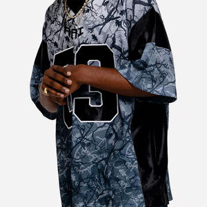 Maillot de football américain Y2K Streetwear pour homme avec empiècements en mesh, imprimé gris Woodland, coupe oversize, haut de sport personnalisé, service OEM USA - Product Image 5