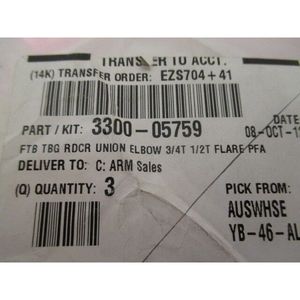 ข้อต่อ AMAT 3300-05759 FTB TBG RDCR UNION ELBOW ใหม่ 3 ชิ้น - อุปกรณ์และอะไหล่เซมิคอนดักเตอร์ระดับโลกที่เชื่อถือได้ - Product Image 1