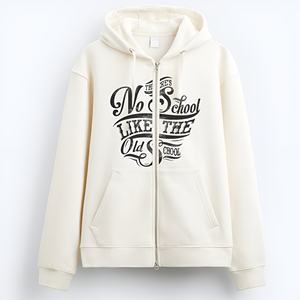 Sudadera con capucha cremosa estilo vintage con cremallera, chaqueta casual minimalista de streetwear, mezcla de algodón, cremallera completa, personalización de marca, OEM, ODM - Product Image 3
