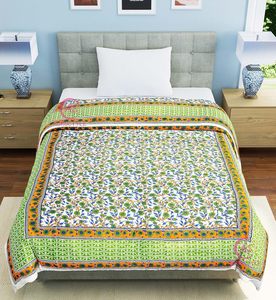 KHATI HOUSE 400 TC Pure Cotton Floral Printed Bohemian Lightweight Handmade Jaipuri <b>Quilt</b> <b>Single</b> Bed Razai 85x55 Inches - Product Image 6