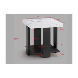 Set da Cocktail Grigio in 3 Pezzi, Tavolino da Caffè con Piano in Finto Marmo Bianco e Due Tavolini Abbinati, Arredamento in Legno per Soggiorno - Product Image 6