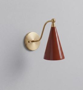 Handmade Raw Brass Wall <b>Sconce</b> Lamp, Terracotta Cone Shade, Mid Century Modern <b>Lighting</b> - Product Image 1