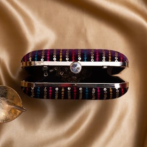 Wine Based Multicolored <b>Sequins</b> Embroidery Clutch <b>Bag</b> Elegant Designer Evening Purse for Women Events - Product Image 3