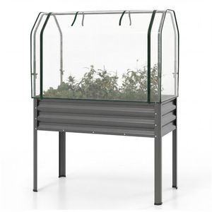 Fioriera Rialzata 3-in-1 in Metallo Grigio con Copertura Mini Serra, Comoda Aiuola Rialzata - Product Image 4