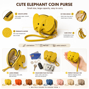 OEM Cute Elephant Coin <b>Purse</b> Keychain PU Leather Mini Zipper Wallet <b>Small</b> Coin Bag with Key Ring Wrist Strap - Product Image 4