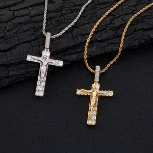 <b>Mens</b> 925 Silver Moissanite Cross Pendant <b>Rope</b> <b>Chain</b> Necklace Iced Baguette Religious Statement Jewellery Gift for <b>Men</b> - Product Image 6