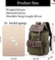 Sac à dos vintage en toile avec garniture en cuir, grande capacité, style militaire, sac à dos de voyage rétro pour hommes et femmes
