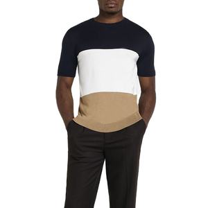 T-SHIRT À PANNEAUX COULEUR EN BLOC LOGO PERSONNALISÉ T-SHIRT À MANCHES COURTES NOIR RÉSERVOIR BLANC PLUSIEURS COULEURS T-SHIRTS COTON PEIGNÉ - Product Image 1