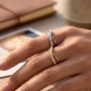 Wholesale <b>Gold</b> Plated Stainless Steel Crossover Zircon <b>Ring</b> for Unisex Women - Product Image 5