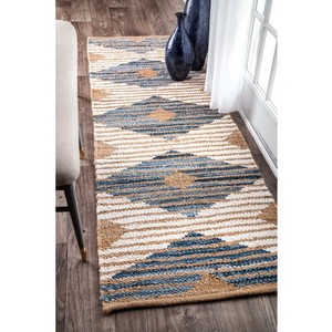 Geometric Pattern Wool Acrylic Hallway Rug Bohemian Style Flat Weave Non Slip Rubber Backing <b>Thin</b> Pile - Product Image 5
