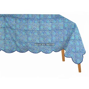Mantel Rectangular Boho Retro Personalizado con Estampado Floral Hecho a Mano y con Borde Festoneado, Estilo Rústico para Brunch de Pascua y Bodas - Product Image 1
