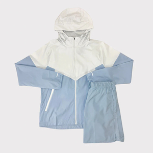 Unisex <b>White</b> Hooded Waterproof Tracksuit Set Full Sleeve Sporty Lightweight Polyester Shorts with Side Pockets Summer Wear - Product Image 3