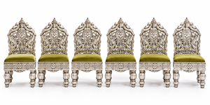 Conjunto de Mandap Tradicional Hindú de Plata Alemana para Bodas, con Sillas Talladas y Havan Kund, Seis Sillas - Product Image 3