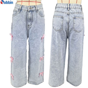 Nuevos Jeans de Moda para Mujer, Estilo Moderno, de Algodón, Anchos, Casuales, Simples, con Lazos, Lavados, de Cintura Alta, Lavables - Product Image 5