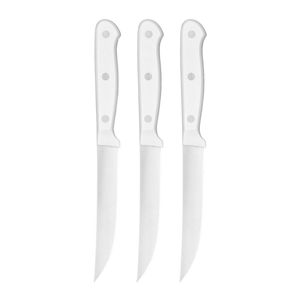 Ensemble de 4 couteaux à steak de haute qualité avec lames en acier inoxydable à bord lisse et courbé et manches noirs robustes pour trancher la viande - Product Image 2