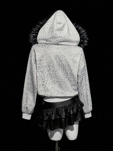 Women Solid Casual Breathable Lined Hooded Zip Front Acid Wash Sweatshirt with Faux <b>Fur</b> <b>Trim</b> Knitted Windproof Winter Wear - Product Image 2