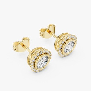 1.19CTW Round Cut Bezel <b>Halo</b> Lab Grown Diamond Stud <b>Earrings</b> 9K Yellow Gold Wholesale OEM Fine Jewelry - Product Image 6