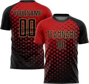 Maillot de football unisexe personnalisé rouge et noir à motif de points, sublimé, manches courtes, anti-humidité, respirant, 100 % coton et maille polyester - Product Image 6