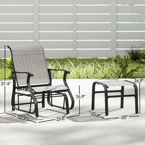 Set di sedie a dondolo da esterno grigie con poggiapiedi, schienale alto e seduta larga per veranda, giardino, cortile - Product Image 3