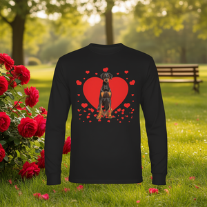 T-shirt à manches longues rétro pour les amoureux des chiens Doberman, motif cœur de la Saint-Valentin, col rond unisexe pour adultes, impression numérique promotionnelle - Product Image 3