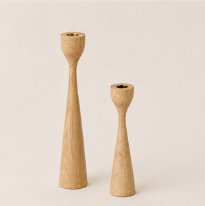 Scandinavian Style Solid Oak Wooden <b>Candle</b> Holder <b>Set</b> Minimalist Mid Century Modern Taper Wood Candlestick Holder For Wedding - Product Image 3