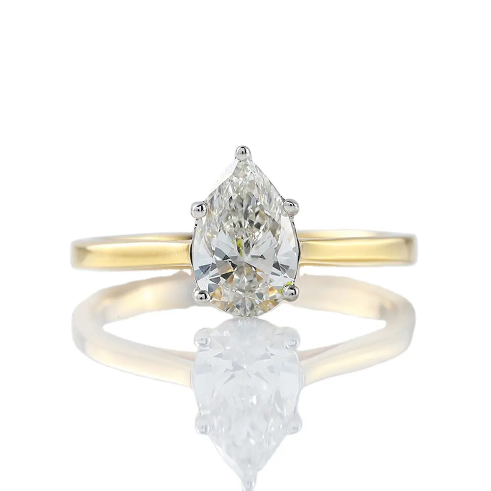 Elegante 2 CT taglio pera Lab cresciuto diamante solitario anello di fidanzamento 14k oro massiccio anello a goccia per le donne