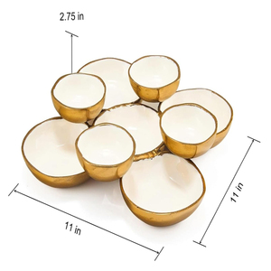 Ensemble de 9 bols de service, ensemble monobloc, plateau de présentation multi-bols en laiton doré et blanc pour les collations, les noix, les chips, les amuse-gueules - Product Image 3
