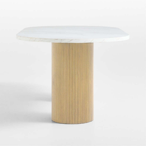 Table à manger ronde minimaliste moderne avec plateau en marbre et base en bois cannelé, design stable, mobilier de maison, 4 places - Product Image 1