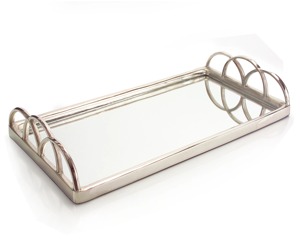 Bandeja de Almacenamiento Rectangular con Espejo, Marco Metálico y Asas Circulares, Diseño Moderno para Uso en Mesa - Product Image 6